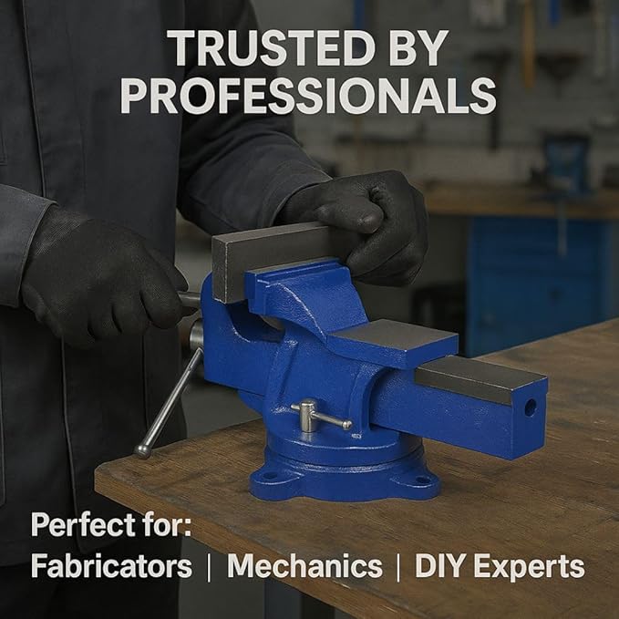 6-Inch Bench Iron Vice Heavy Duty Steel Bench Vise with Swivel Base Professional Germany Iron Design Heavy Duty CastIron Workbench Vise w/Bolts & Nuts, for Drilling, Pipe Cutting