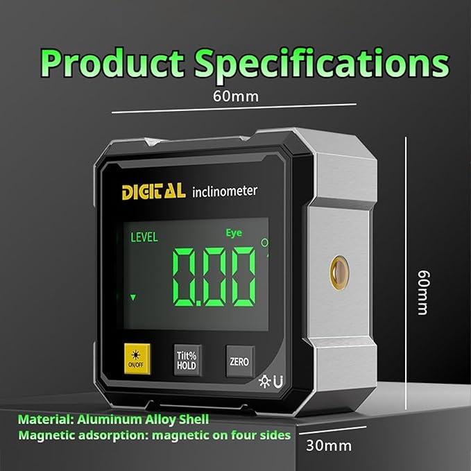 Digital Angle Finde, 2026 Upgraded 4-Side Magnetic Digital Angle Gauge, Cube Inclinometer with Backlight, Magnetic Electronic Level Angle Finder Tool Protractor Inclinometer Woodworking Tools