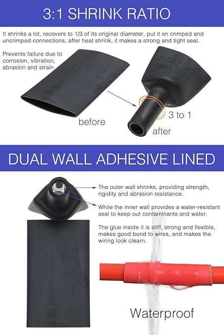 8 FT Diameter 1 Inch 3:1 Heat Shrink Tubing Dual Wall Adhesive Lined Marine Grade Electrical Cable Heat-Shrink Insulation Wrap Tube(Black-4Ft, Red-4Ft)