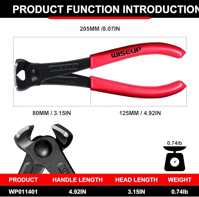 WISEUP Nail Puller, 8-inch Black Finish Chrome Vanadium Steel Carpenter's Pliers,End Cutting Pliers, for Staple Remover Tool or Flooring Installation Tools (8 inch)