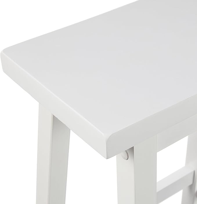 Amazon Basics Solid Wood Saddle-Seat Kitchen Counter Barstool with Footrest, Easy Assembly - 29-Inch Height - White - Set of 2