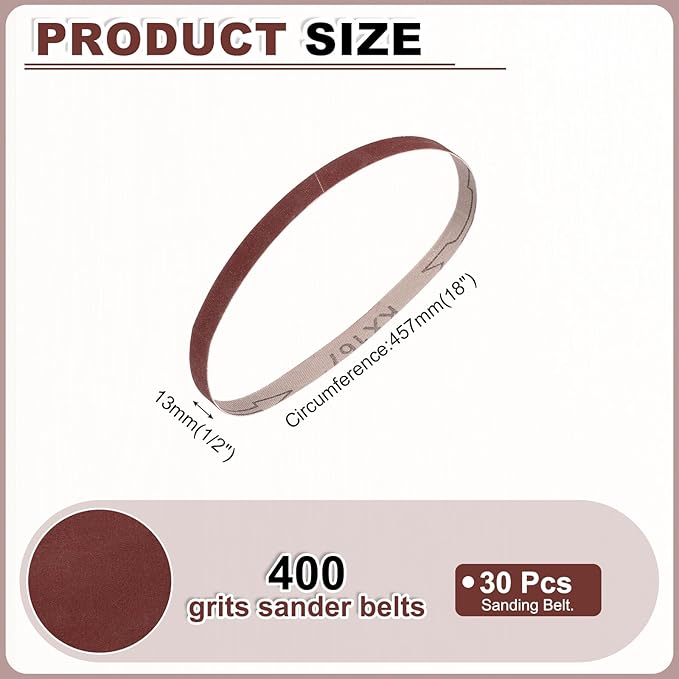 HARFINGTON 1/2 x 18 Inch Sanding Belts, 24 Pcs 400 Grits Aluminum Oxide Abrasive Belt Sander File Belt for Woodworking, Metal Polishing, Knife Sharpener