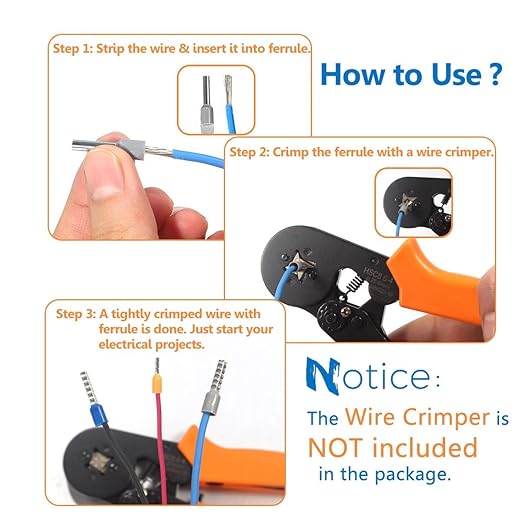 800PCS Wire Ferrules, Sopoby Insulated Ferrule Crimp Pin Terminal Kit for Electrical Projects, AWG 24-10, 8 Sizes