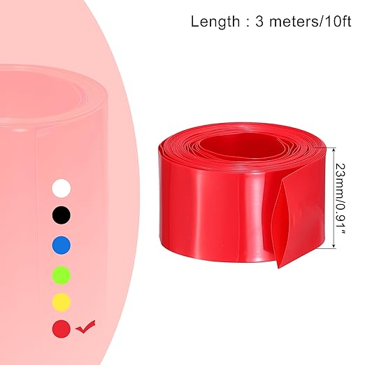 MECCANIXITY Battery Wrap PVC Heat Shrink Tubing 14mm Dia 23mm Flat 10 Feet(3meters) Red Good Insulation for Battery Pack