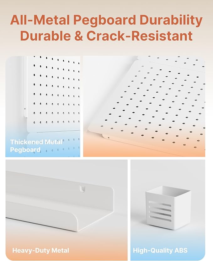 Pegboard Wall Organizer Combination Kit,Overall 33.1"x20.5" Metal Office Pegboard with 19 Accessories, Wall Mounted Peg board Display Panels for Home, Gaming Room, Garage (2Pcs,White)