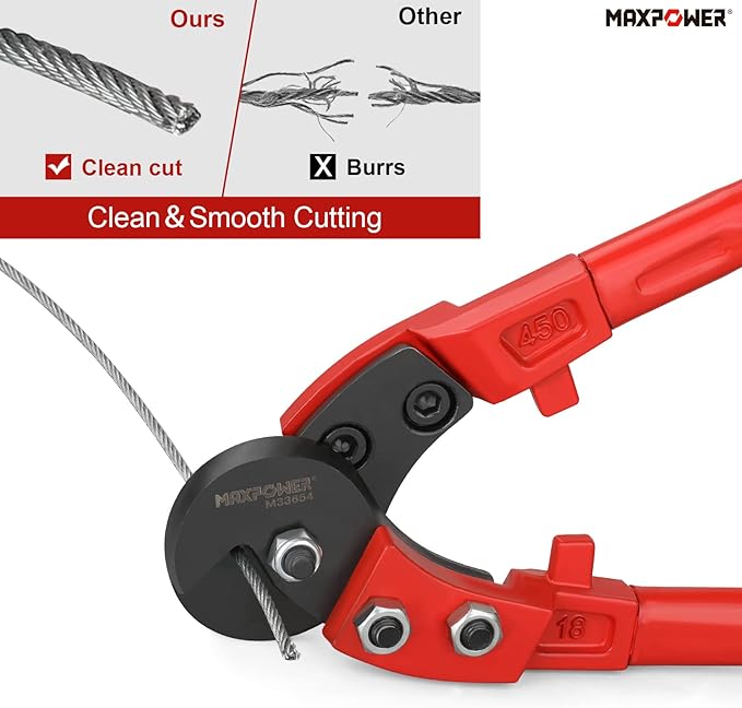 MAXPOWER Steel Cable Cutters,18-Inch Heavy Duty Wire Rope Cutter, Steel Wire Cutters Heavy Duty Industrial Strength Cable Cutter for Hard Wire Ropes, Stainless Steel Wire