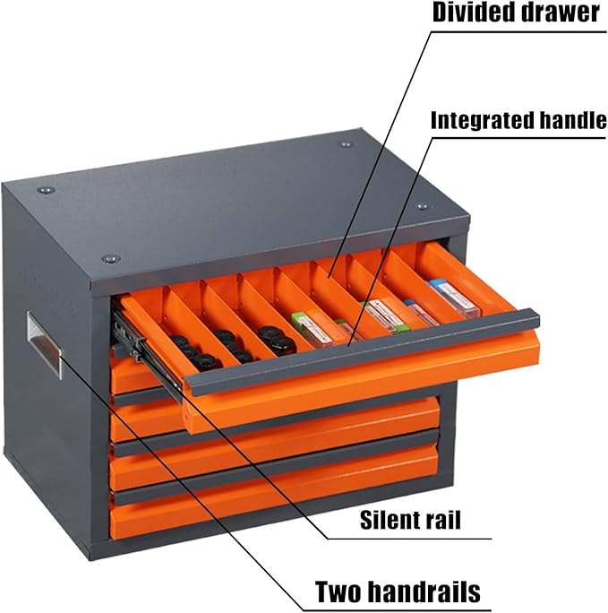 Drill Bit Dispenser Cabinet - 5 Drawers Drill Bit Organizer Cabinet | Drill Dispenser Organizer Cabinet Storage Size from 1/16" to 3/8" | Stackable Milling Cutter Storage Box for Drill Bit
