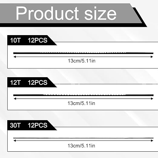 36 Pcs 5 Inch Coping Saw Blades Set Plain End Scroll Saw Blade Set Scroll Saws Blade Pin End Replacement Sturdy Wood Cutting Saws Blades Kit (30TPI, 12 TPI, 10TPI)