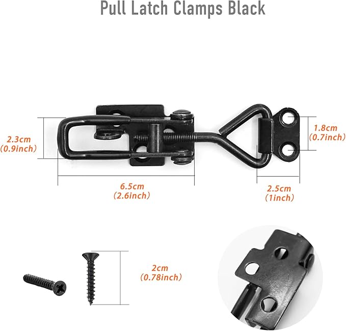 2 Pack Adjustable Black Toggle Clamp Latch(4002) Heavy Duty 550 lbs Capacity Toggle Latch & Quick Release Metal Pull Latches, Easy to Install for Lid Box Case Door Smoker(come with 10pcs 0.78" Screws)