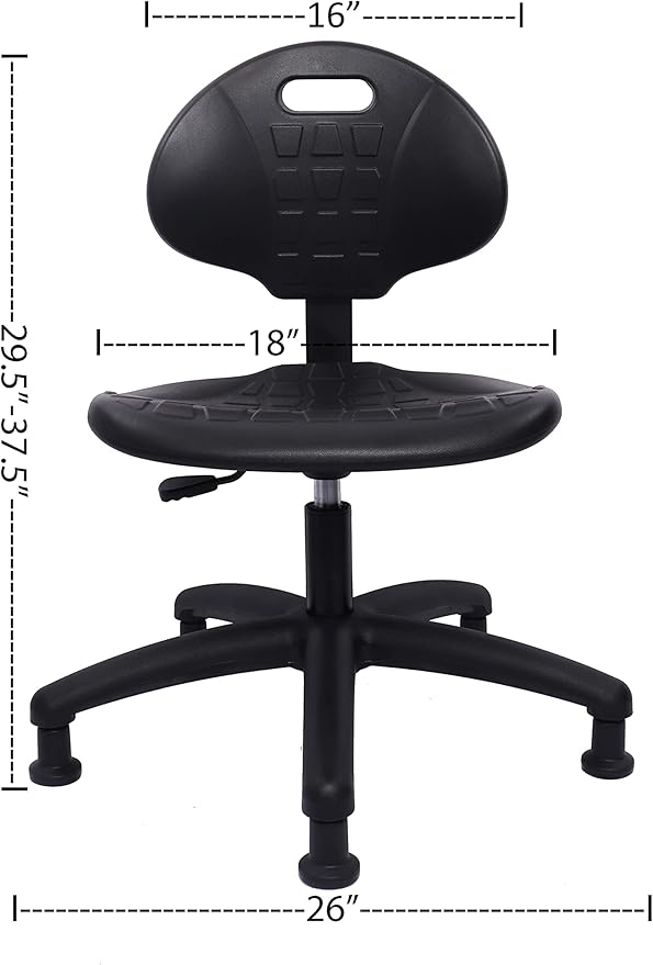 Chair Master Table Height Chair/Stool-Easy to Clean! Deluxe Ergonomic Polyurethane Chair. 5" of Height Adj (15.5"-20.5") 450 lb Capacity. Automotive, Lab, Garage, Home, Office (Glides, Black)