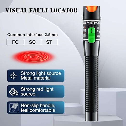 Visual Fault Locator,30KM Red Light Fiber Optic Cable Tester Meter, Cable Test Equipment Suitable with 2.5 mm Universal Connector FC Male to LC Female Adapter for CATV Telecommunications