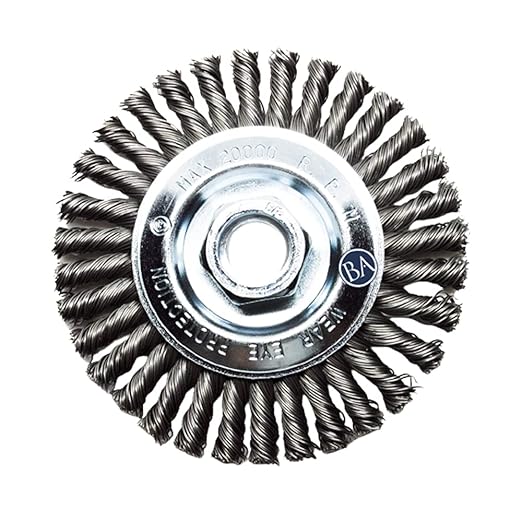 Benchmark Abrasives 4" x 3/16" Stringer Bead Wire Wheel with 5/8"-11 Thread, for Weld Cleaning, Weld Spatter Removal, Stripping, Deburring, Use with Angle Grinders - (4" x 3/16", Carbon)