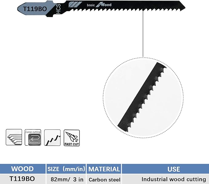 20-Piece T119BO 3 Inch 12 TPI Assorted T-Shank Scrolling Jig Saw Blades Set for Precision Cutting Wood