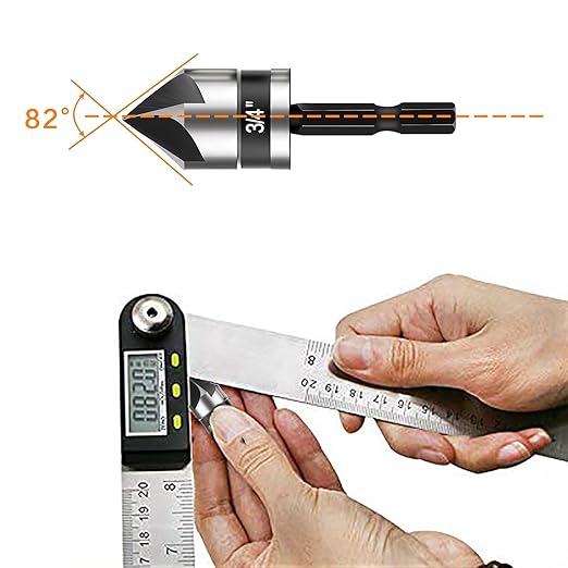 5 Pcs Countersink Drill Bit Set, Industrial Grade M2 High-Speed Steel, 82 Degree, 5 Flute with 1/4” Quick Change Hex Shank, 1/4" to 3/4" Size for Metal, Wood & Plastic - Includes Durable Case