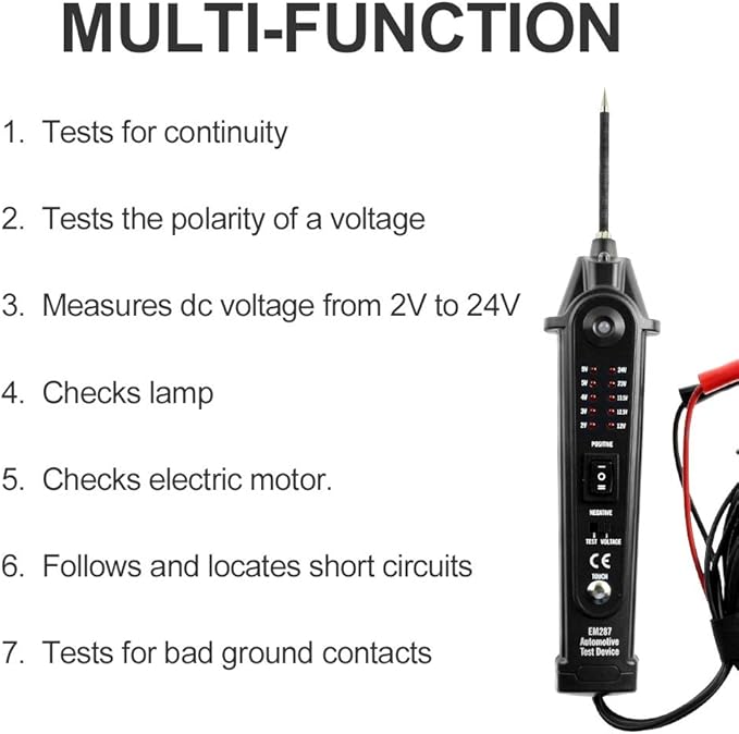 allsun Automotive Electrical Tester with Voltage Display, 2-24V Digital Circuit Test Tool, Power Short Finder Probe with LCD Screen, Polarity Indicator, 5m Cable for Car DIY Diagnostic Repair