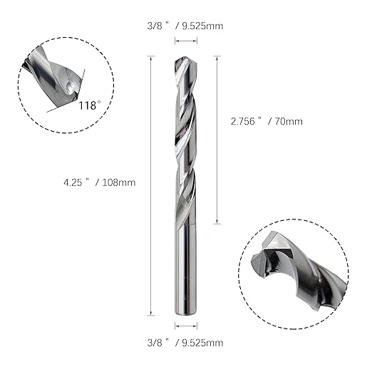 3/8" Solid Carbide Jobber Drill Bits with Straight Shank and 118° Point Angle, Made from Tungsten Carbide Material,1-Pieces