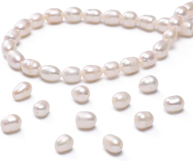 Natural Pearl Beads Rice 5-6mm White Freshwater Cultured Loose Gemstone Beads for DIY Jewelry Making 13.8''/Strand HQ
