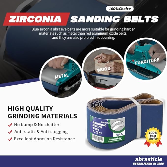4" x 36" Zirconia Sanding Belts for Metal - 4 x 36 Inch Zirconia Metal Grinding Sand Paper, 8 PCS 240 Grits, Perfect for Knife Blade Sharpening, Metal Polishing, Derusting, Woodworking