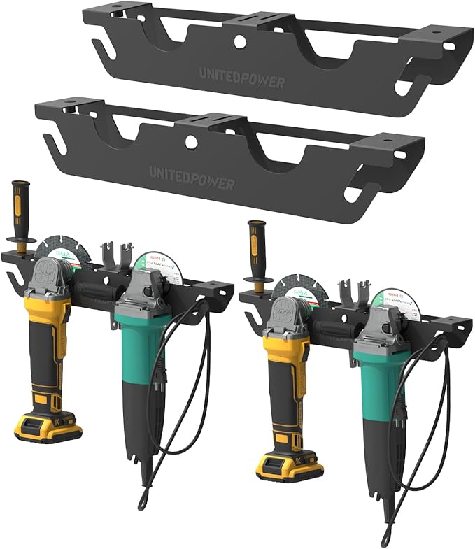 UNITEDPOWER Angle Grinder Holder - 4 Bay Angle Grinder Rack/Stand Storage Rack with Cord Hanger, Wall mount Bracket for Cutters Polishers, Garage and Workspace.