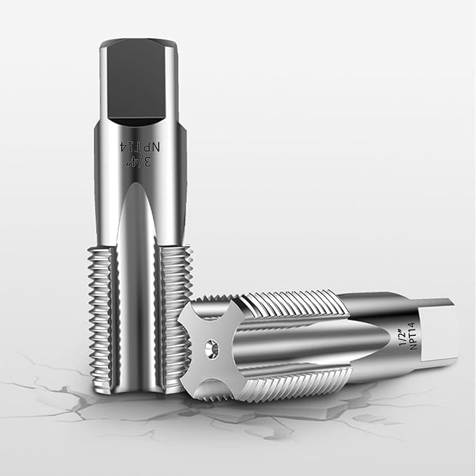 5-Piece NPT Pipe Tap Set, Precision Carbon Steel NPT Tap Set for Clean Accurate Threads, 3/4", 1/2", 3/8", 1/4", 1/8" NPT Tap, Perfect for Plumbers Mechanics DIYers, with Durable Plastic Case