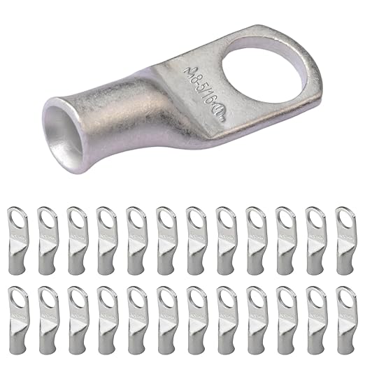 SELTERM 25pcs 8 AWG 5/16" Stud Marine Grade Tinned Copper Battery Cable Lugs, 8 Gauge Ring Terminals, UL Wire Lugs Electrical Battery Cable Ends, Tinned Copper Lugs Battery Terminal Connectors