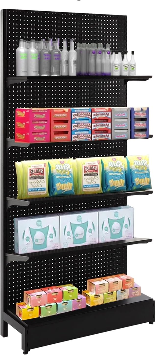 Eastern Tree 4 Packs Gondola Shelves 35 1/4”L x 11 1/2”W for Industrial Grade Black Pegboard Display Stand, 4 Shelves for Gondola Units with 8 Pieces Supply Arms