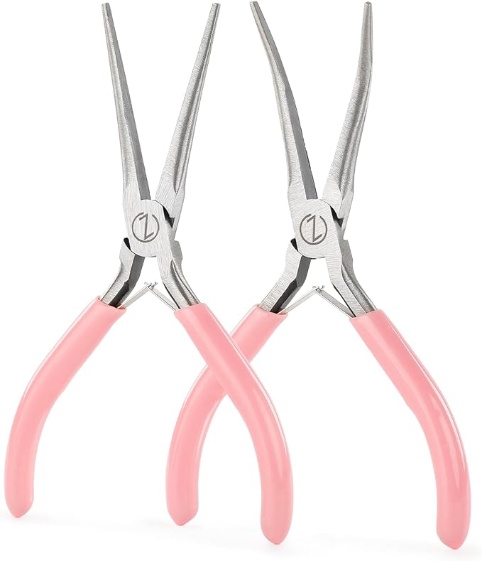 VISEMAN 6" Mini Needle Nose Pliers with Comfort Grip Handles, 2PCS Long Nose Pliers Set for Handmade Craft, Pink