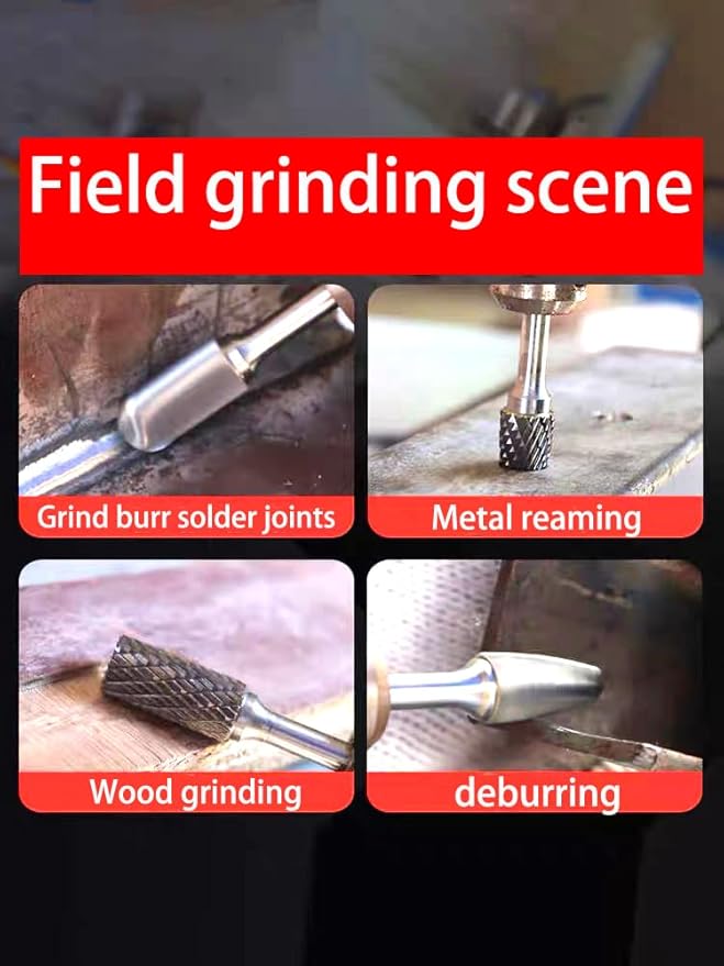 Carbide Burr Set 1/4" Shank SF-3 Die Grinder Bits Tungsten Double Cut Burr Bits (3/8" Cutter Dia X 0.84" Cutter Length) for Die Grinder Kits Metal Grinding Drilling Polishing (3pcs)