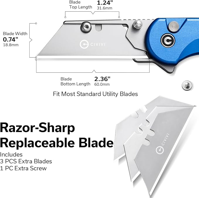 CIVIVI Folding Utility Knife Box Cutter, Elementum Utility Pocket Edc Knife with 3Pcs Extra Razor Blades, Three Ways to Open, Ideal Gifts for Men Women C23039B-2