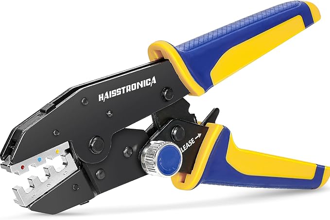 haisstronica Quick Change Jaws Crimping Tool for Heat Shrink Wire Connectors AWG 22-10 Ratcheting Wire Crimper & Terminals - H1