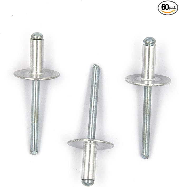 60pcs Large Flange Blind Rivets, Aluminum,Flange Diameter 5/8" (16 mm),Pop Rivets Assortment Kit Blind Rivet,3/16" x 1/2" Inch,Grip Range(4.8-8mm)