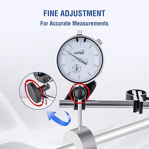 KATSU Tools Dial Indicator with Magnetic Base and 22 Pieces Indicator Points Set, 0-1.0" Tester Gauge, 0.001" Precision, Fine Adjustment, Measuring Toolkit in Storage Case 401111