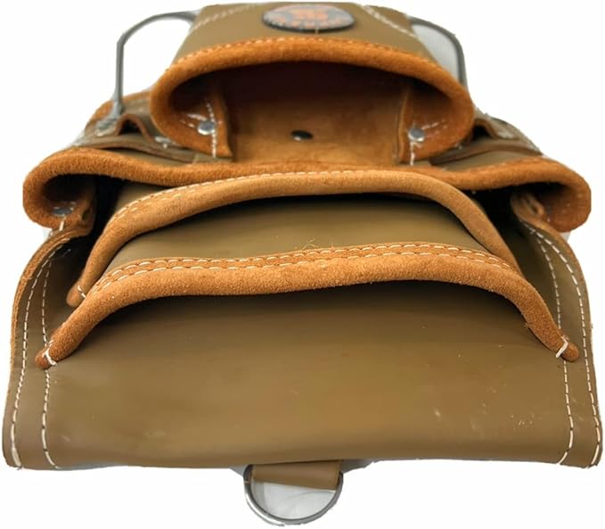Supreme Leather Tool Pouch for Construction Carpenter Tool Bag Electrician's Pouch | 10 Pockets 2 Stainless Steel Hammer Holders Top Grain Leather Bag