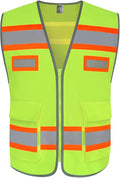 TCCFCCT Safety Vest for Men Women with Pockets High Visibility Reflective Vest for Safety, Work Vest with Fluorescent Orange Extend Edge, Meets ANSI/ISEA Standards, Yellow, M
