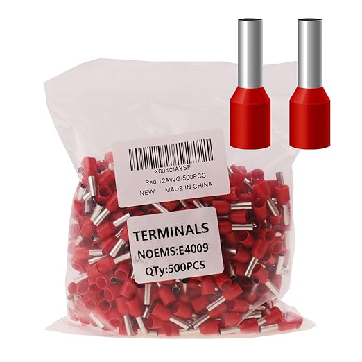 500pcs AWG12/3.5 mm² Wire Ferrules Terminals Kit Red, Terminal Connector Wire Insulated Cord Pin Ends Terminals for Electric, Industrial, Chemical Industry, Power Control System, etc.