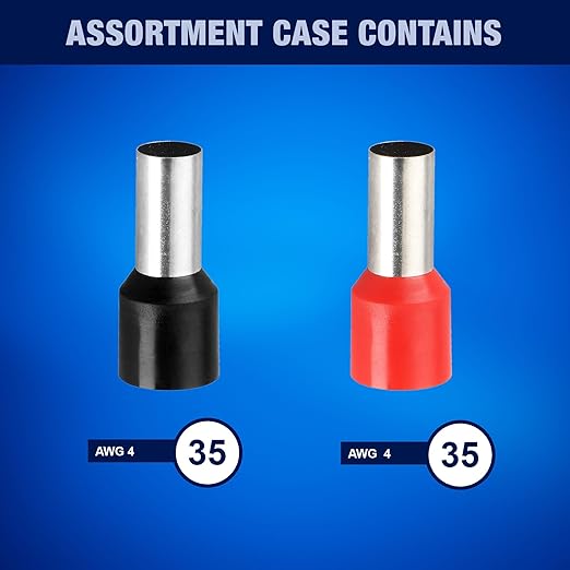 New Age America® 70pcs Wire Ferrules Kit | AWG 4 | Copper & Nylon | Black & Red | Insulated Cord Pin End Terminal | Cable Ferrules | Wire Ends Terminal Kit | 4 Gauge Ferrule | Crimp Connectors