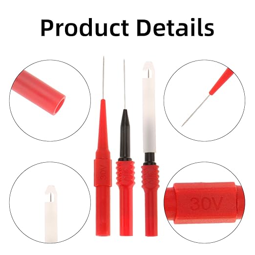 19 Pcs Multimeter Test Set, 15pcs 0.7mm Probe Pins and 4pcs Insulation Wire Piercing Probes, Automotive Back Probe Kit Power Needle Test Accessories for Multimeter Banana Socket Plug Car Tester