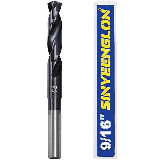 9/16 Cobalt Drill Bit for Metal and Hardened Steel, 1/2 Inch Reduced Shank M35 HSS Twist Jobber Drill Bits, with Index Storage Case