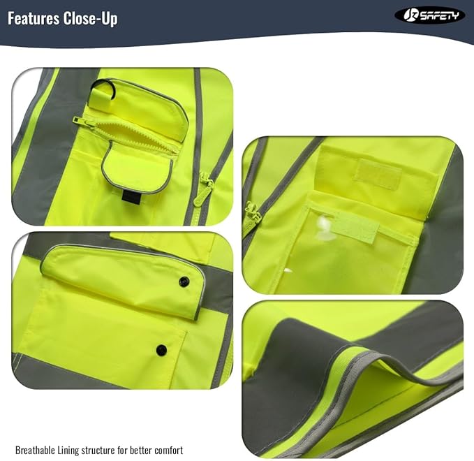 JKSafety 20 Pack 9 Pockets Class 2 High Visibility Zipper Front Safety Vest With Reflective Strips,Meets ANSI/ISEA Standard (Medium, 156-Yellow)