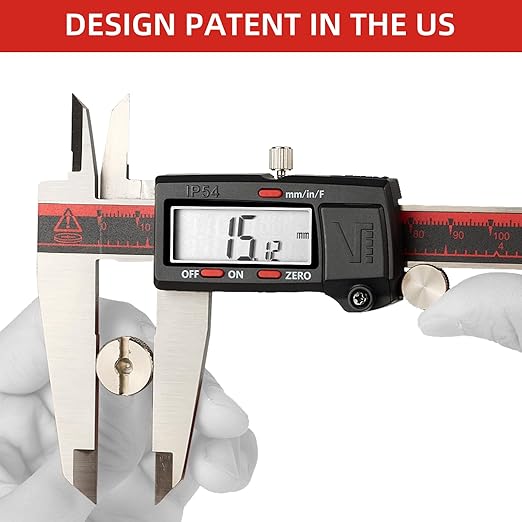 VINCA IP54 Grade Digital Caliper, DCLA-1205 12 Inch/300mm, Inch/Millimeter/Fraction Conversion, Stainless Steel, Large LCD Screen