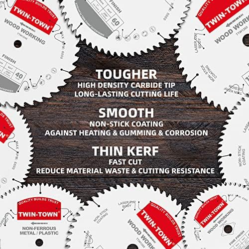 TWIN-TOWN 10-Inch 40-Tooth ATB Fine Finish Wood Cutting Circular Saw Blade, 5/8 Inch Arbor, Compatible with Table and Miter Saws, Premium Quality Woodworking Saw Blade