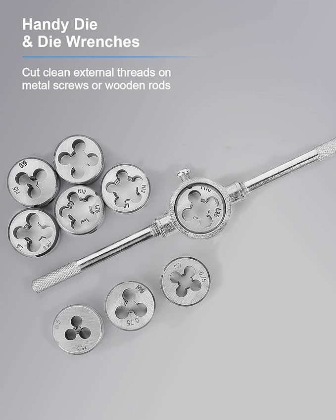 110 PCS Metric Tap and Die Set, Metric Threads M2-M18 Rethreading Kit for Making Screw Threads for Cutting External and Internal Thread Threading with Storage Case