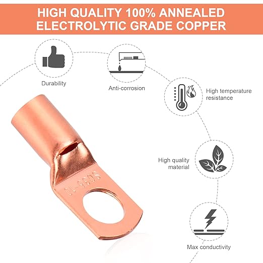 Copper Wire Lugs,Terminal Connectors,Used on AWG12 10 8 6 4 2 Cable,Heat Shrink Set,Bare Copper Eyelets,Ring Terminals Connectors,120Pcs Battery Cable Lugs Ends and 140Pcs Heat Shrink Tubing (260PCS)