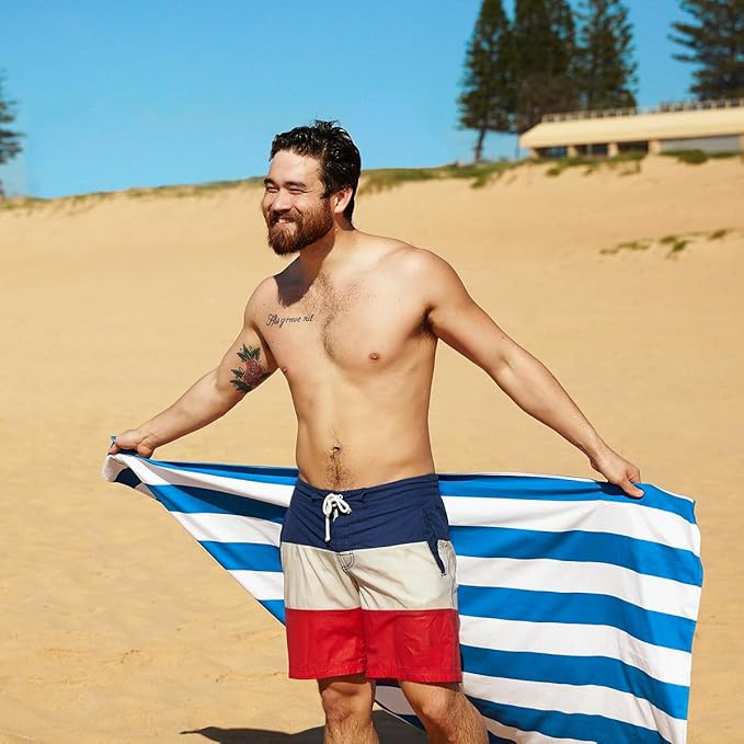 Dock & Bay Beach Towel - Quick Dry, Sand Free - Compact, Lightweight - 100% Recycled - Includes Bag - Cabana - Blue - Large (160x90cm, 63x35)