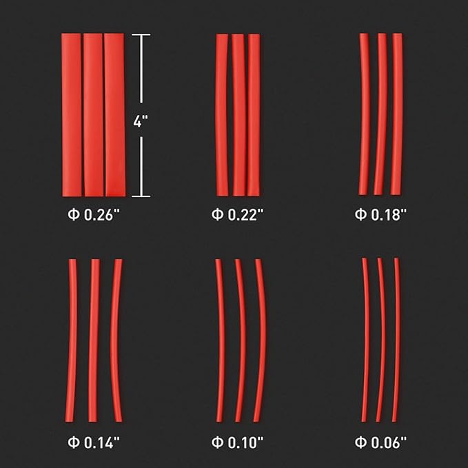 High Heat Shrink Tubing Tube - 2:1 Heat Shrink Ratio Flame Retardant 9 Color 6 Size 162 PCS in Transparent Plastic Box