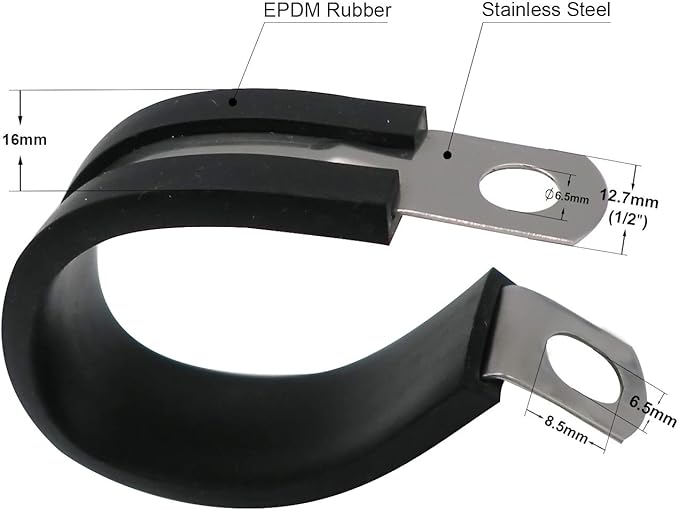 1" Cable Clamp Stainless Steel Rubber Cushioned Insulated Metal Clamp, Tube Holder for Tube, Pipe or Wire Cord Installation (12 Pack)