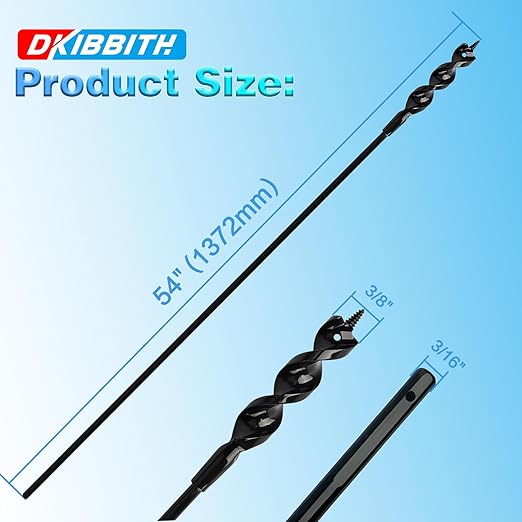 Flexible Installer Drill Bit for Pulling Wires Through Walls Ceilings and Sidewalks, 54-Inch Long, 3/8-Inch Auger with a Fish Eye Hole and Screw Point, 3/16" 3-Flat Anti-Slip Shank.
