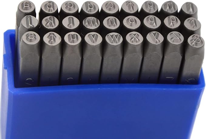 WKSTOOL 27pcs Heavy Duty Steel Stamp Lowercase Letters 3/16 5mm Hand Stamping Character Mark Code Alphabet Punch Kit for Bracelet Ring Jewelry Sheet Metal Plate Making Mold Die