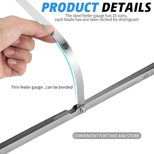 Tigeen 2 Pcs 25 Blade Long Feeler Gauge Set 0.038-1.02mm, Stainless Steel Feeler Gauge Dual Marked Metric and Imperial Measuring Tool, Silver for Guitar, Spark Plug, Piston Measure
