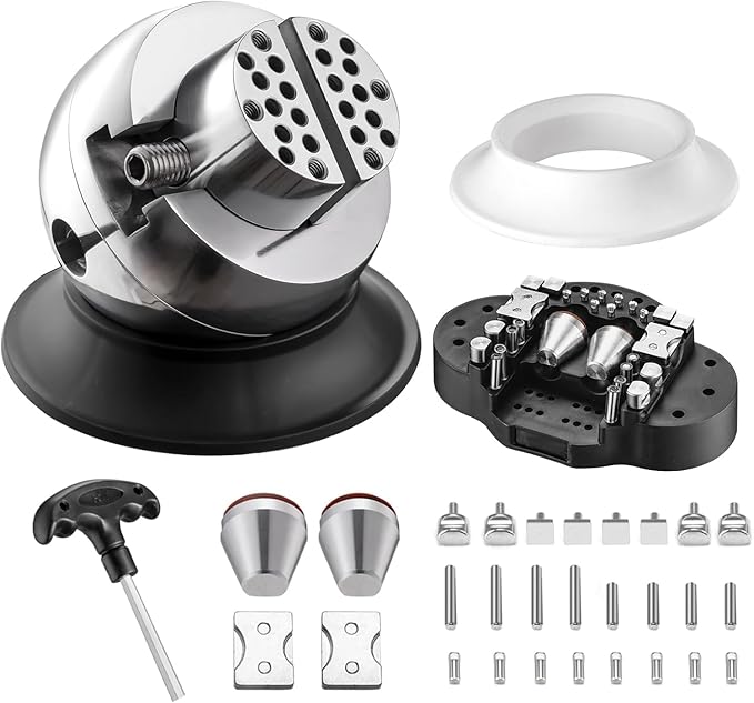 DZQ Ball Vise 3" Engraving Setting Tool 360°Rotation Professional Ball Vise 36PCS Attachment Jewelry Engraving Block Tools(Stainless Steel)